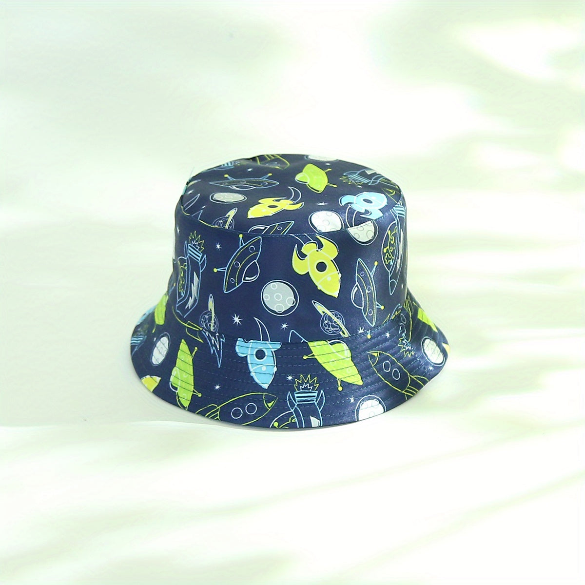 Kids Cartoon Spaceship Reversible Bucket Hat Sunscreen Cap
