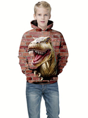 Dinosaur & Wall 3D Print Boys Hoodie