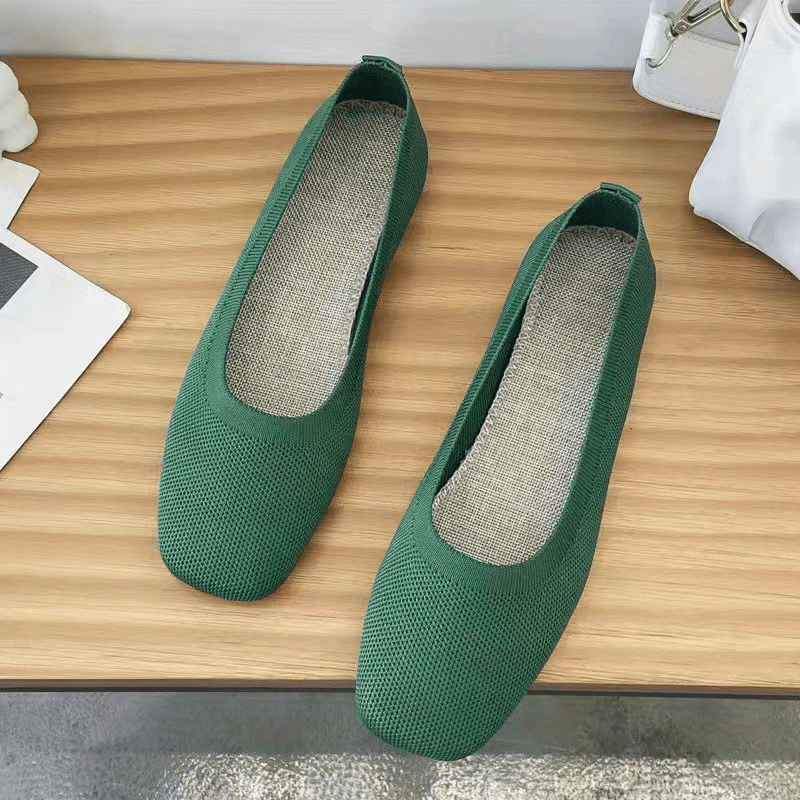 Women's Knit Slip On Flat Shoes Solid Lightweight Square Toe Shoes
