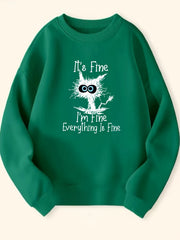 Fun Kitty Pattern Round Neck Sweatshirt For Girls