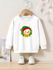 Cartoon Snowman Print Long Sleeve Sweatshirt Girls Pullover