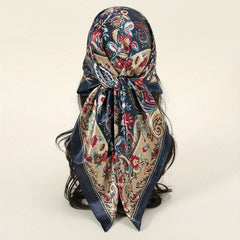 Boho Paisley Print Bandana Vintage Flower Pattern Satin Shawl Silk Square Scarf