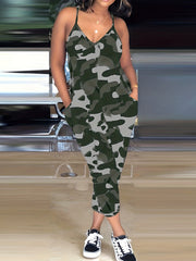 Camouflage Print V neck Cami Jumpsuit Casual Sleeveless Jumpsuit