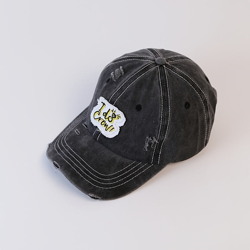 Vintage Embroidered Baseball Cap Ripped Washed Curved Edge Hat