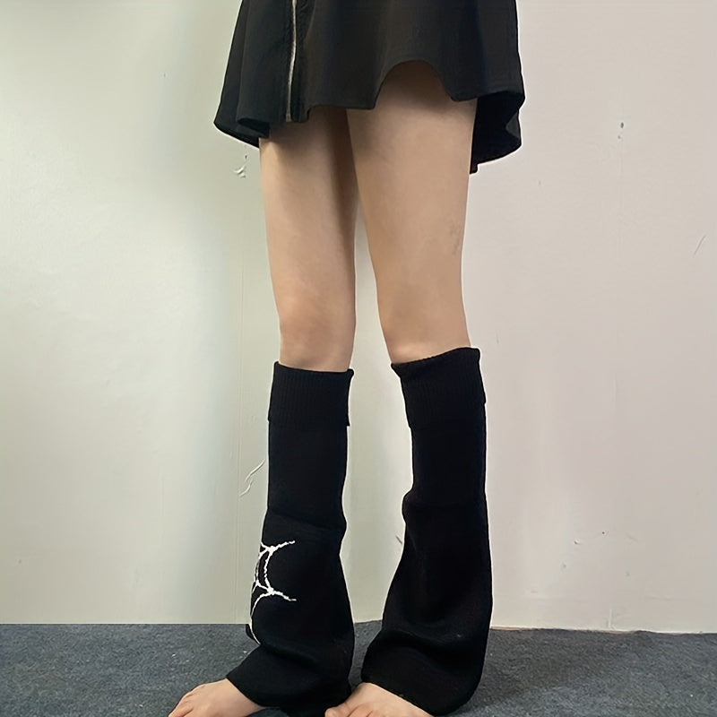 Spider Web Print Leg Warmers Dark Gothic Knee High Socks Women's Stockings