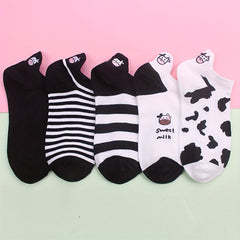 5 Pairs Women's Cow Print & Ankle Socks Set