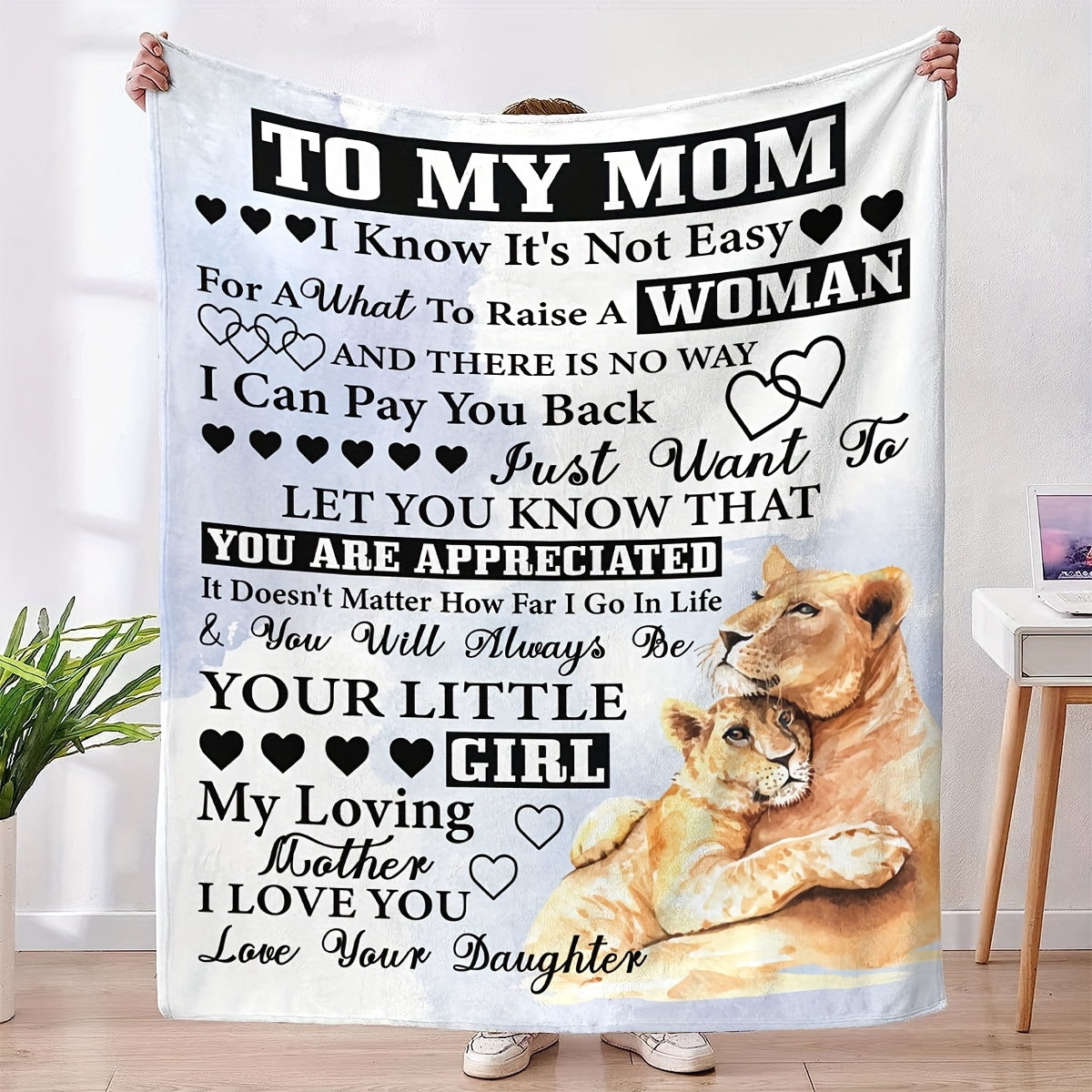 Lion Pattern Blanket Flannel Soft Throw for Camping Travel - Gift for Mom