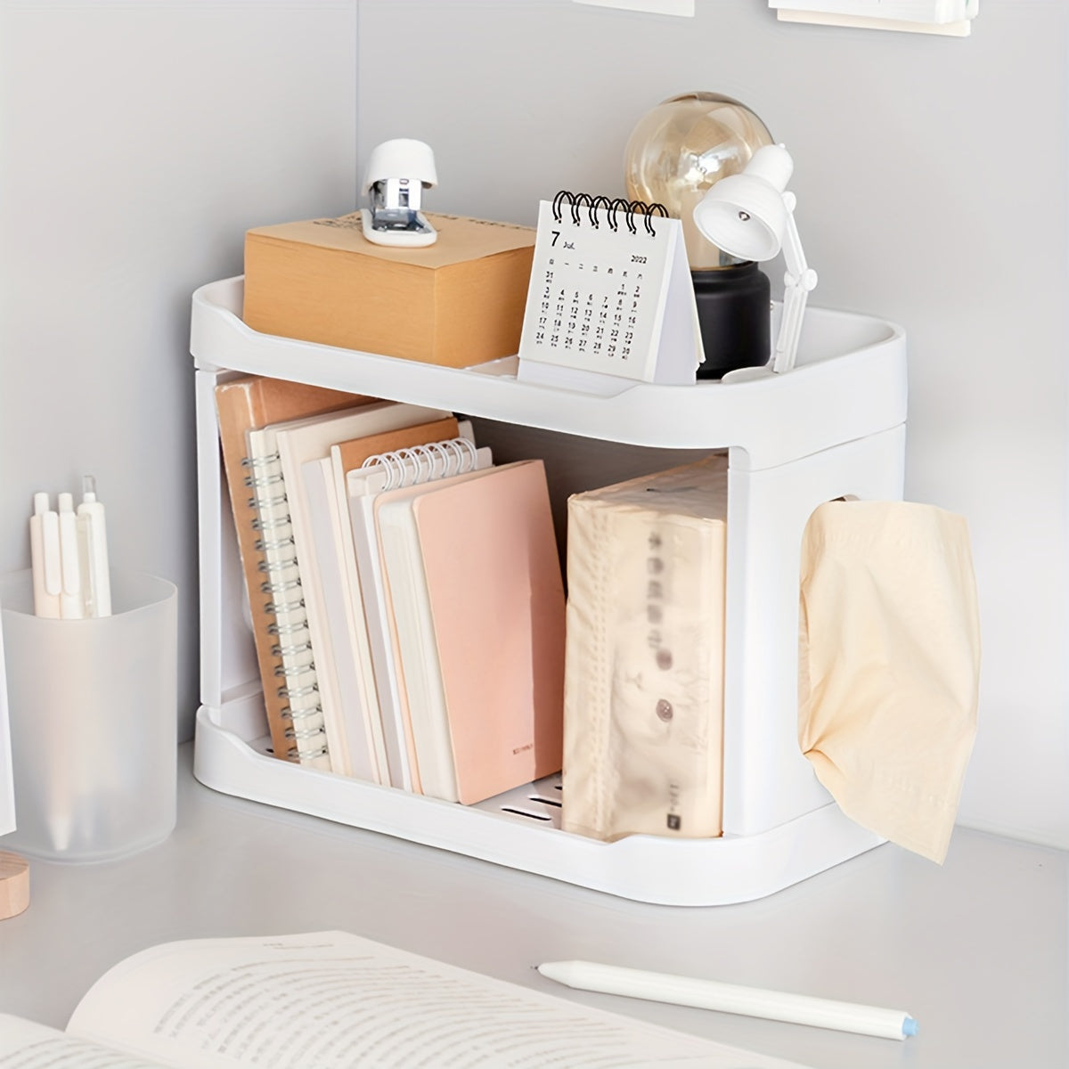 2-Tier Desktop Shelf Organizer for Office Supplies & Cosmetics