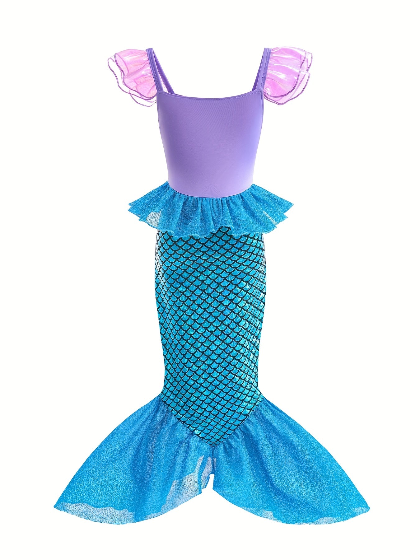 Girls Block Ruffle Trim Mermaid Princess Dress Costume Dress Up