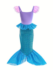 Girls Block Ruffle Trim Mermaid Princess Dress Costume Dress Up
