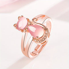 Rose Plated Quartz Pink Crystal Cat Pendant Necklace for Girls
