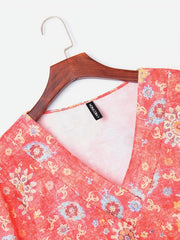 Floral Print V Neck Sweatshirt Long Sleeve Casual Top