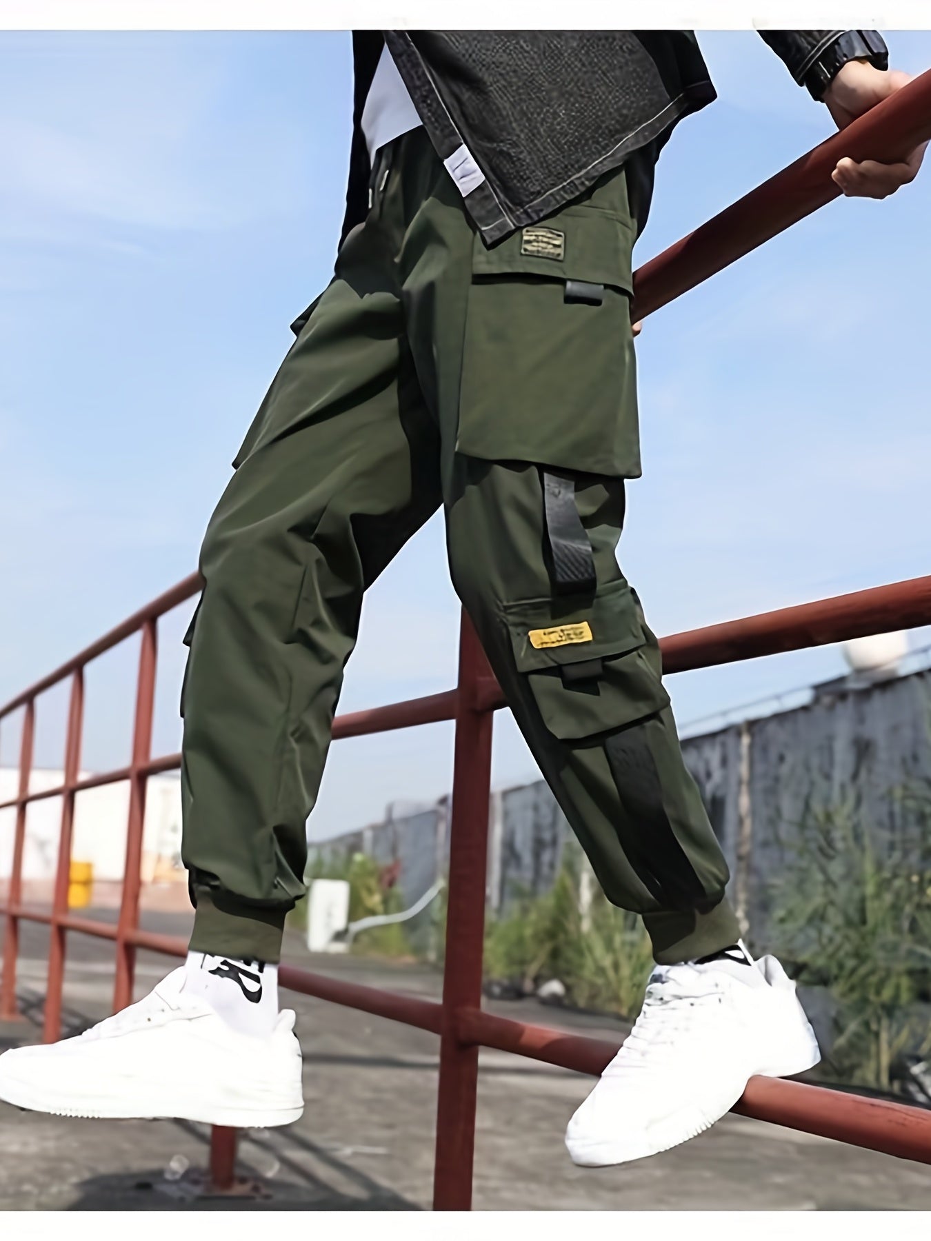 Ribbon Men's Drawstring Overalls Pockets Comfy Jogger Pants