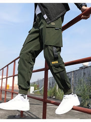 Ribbon Men's Drawstring Overalls Pockets Comfy Jogger Pants
