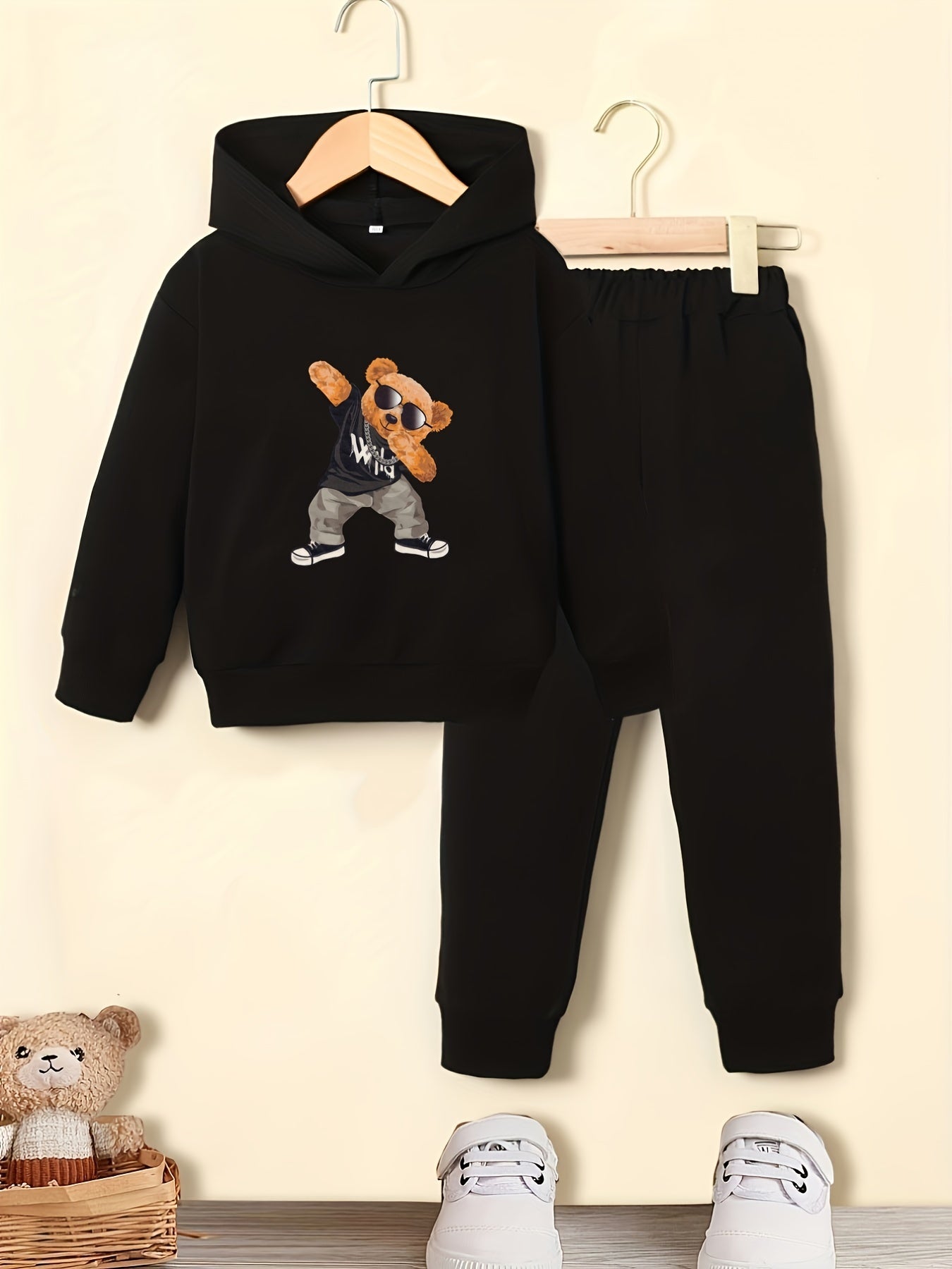 Sunglasses Bear Boy's Hoodie & Sweatpants Set Street Style Outfits