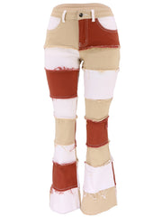 Colorblock High Waist Flared Jeans Patchwork Bell Bottom