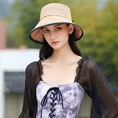 Khaki Bucket Hat Irregular Brim French Style Beach Travel Fisherman Cap