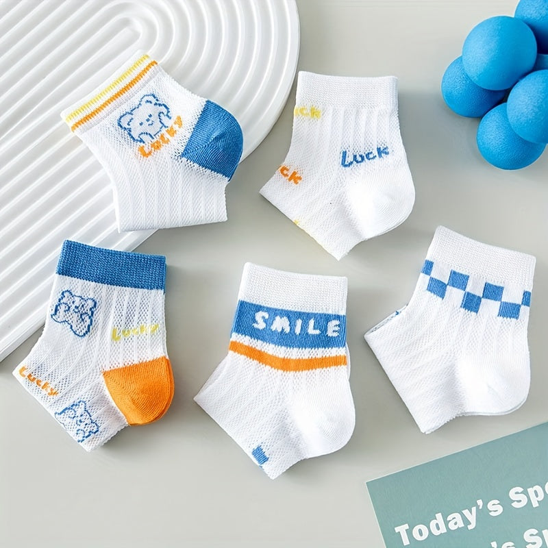 Kids Summer Breathable Cartoon Bear Socks (5 Pairs)