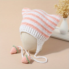 Y2K Stripe Crochet Beanie Cap Hip Hop Monster Cat Ears Knit Hat