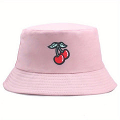Cherry Embroidery Patch Bucket Hat Solid Sunscreen Cartoon Basin Hats