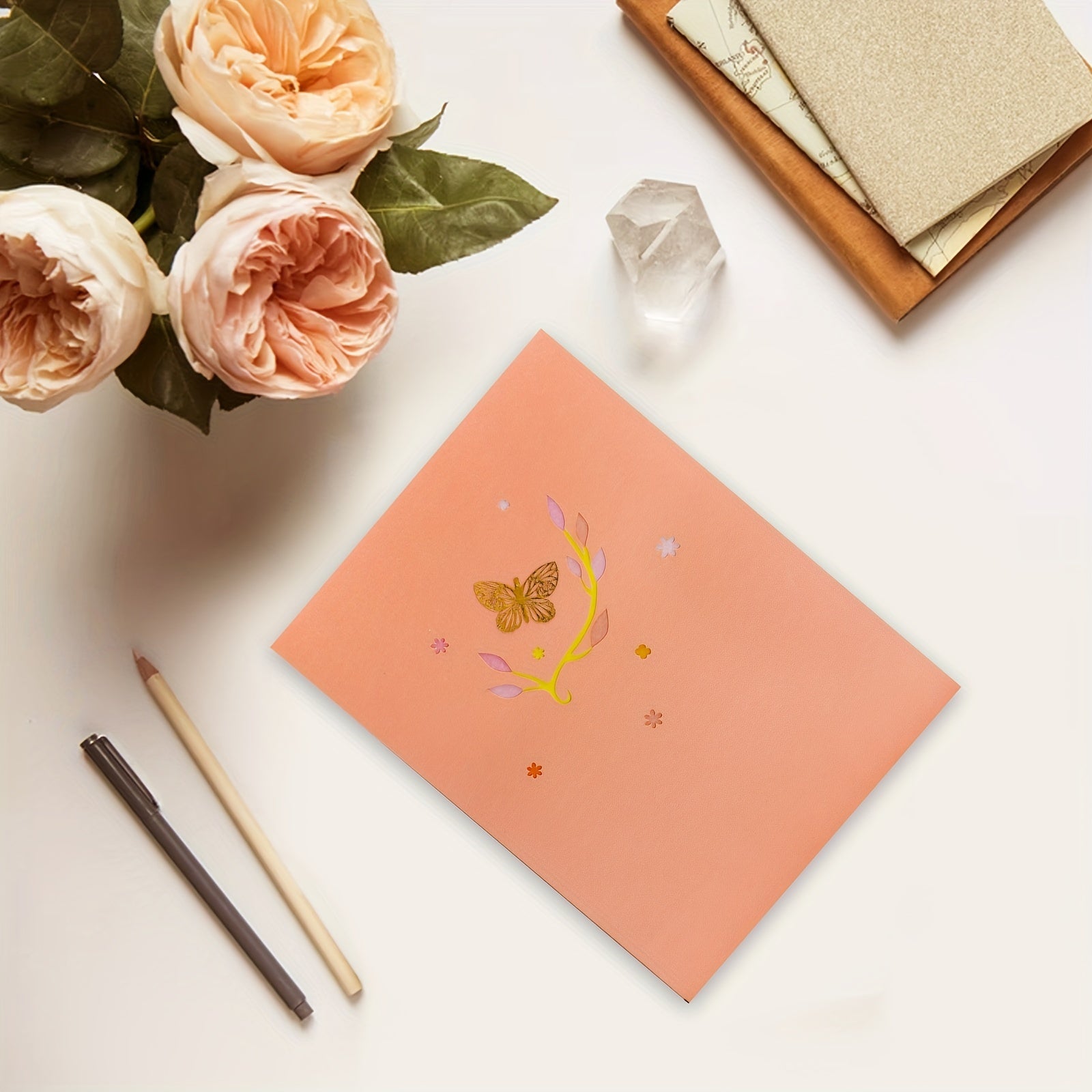 Pink Butterfly Blessing Carving Creative Postcard Anniversary Card