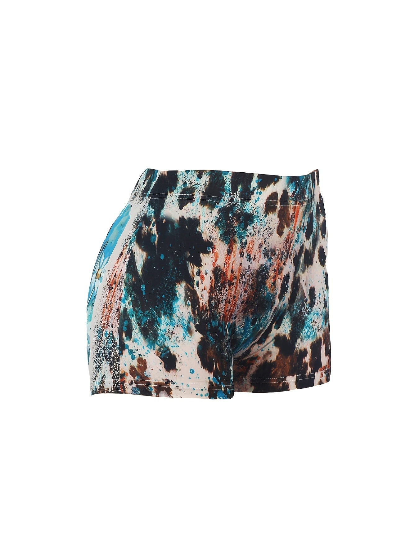 Letter & Floral Print Skinny Shorts for Women