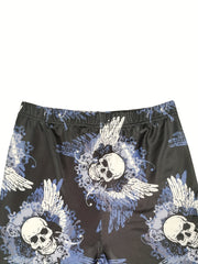 Winged Skull Print Skinny Leggings Casual Stretchy Women's Leggings