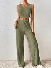 Ribbed 2-Piece Set Crop Tank Top & Wide Leg Pants