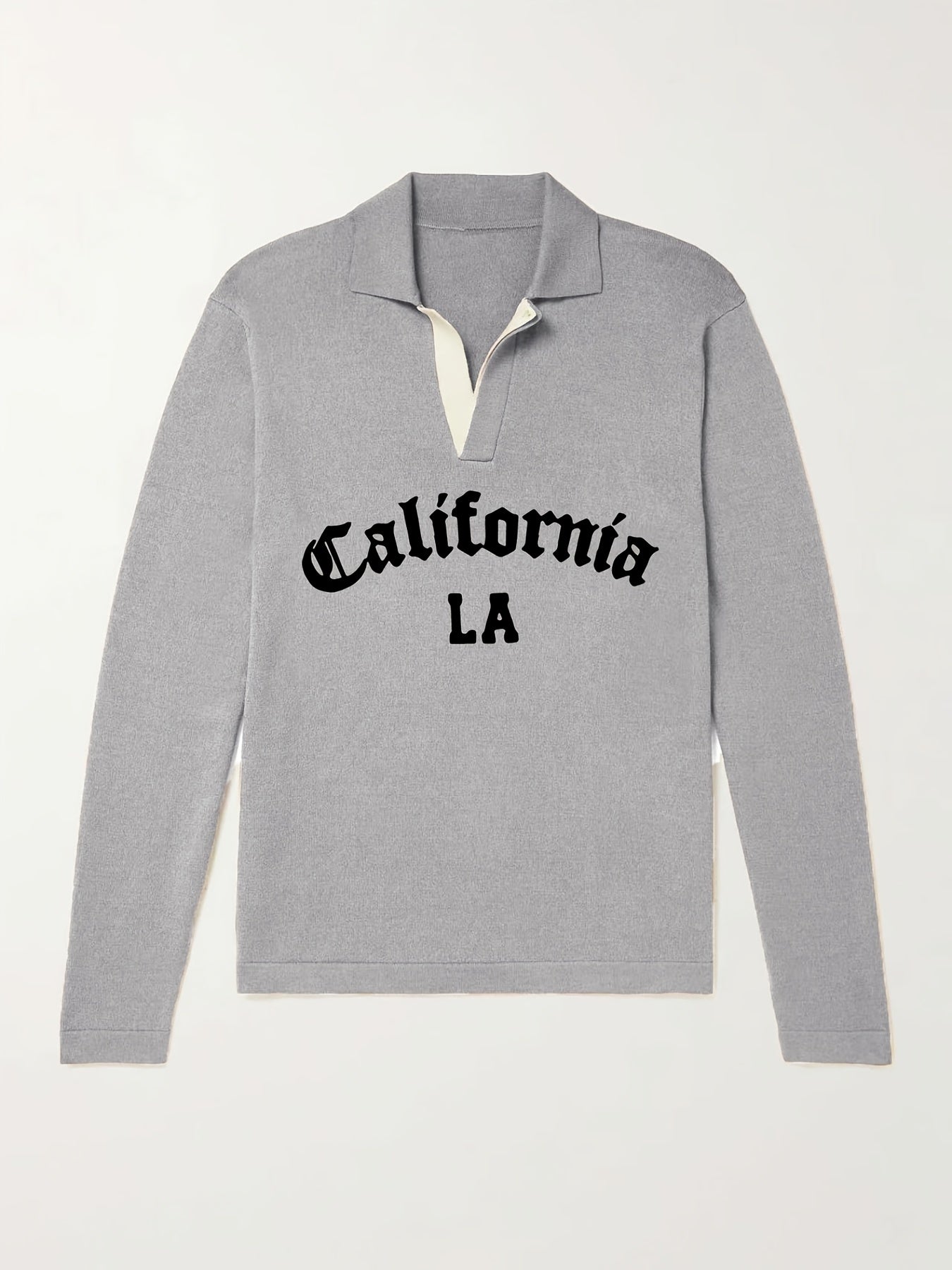 California LA City Print Knit Polo Shirt Men's Stretch V Neck Sweater