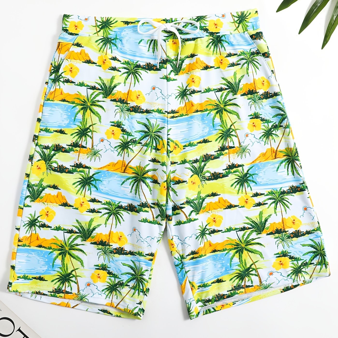 Men's Quick Dry Hawaiian Board Shorts - Cartoon Beach Pattern Swim Tr