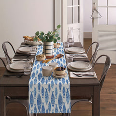 Long Fish Pattern Linen Table Runner Heat Resistant Washable 33x182 cm