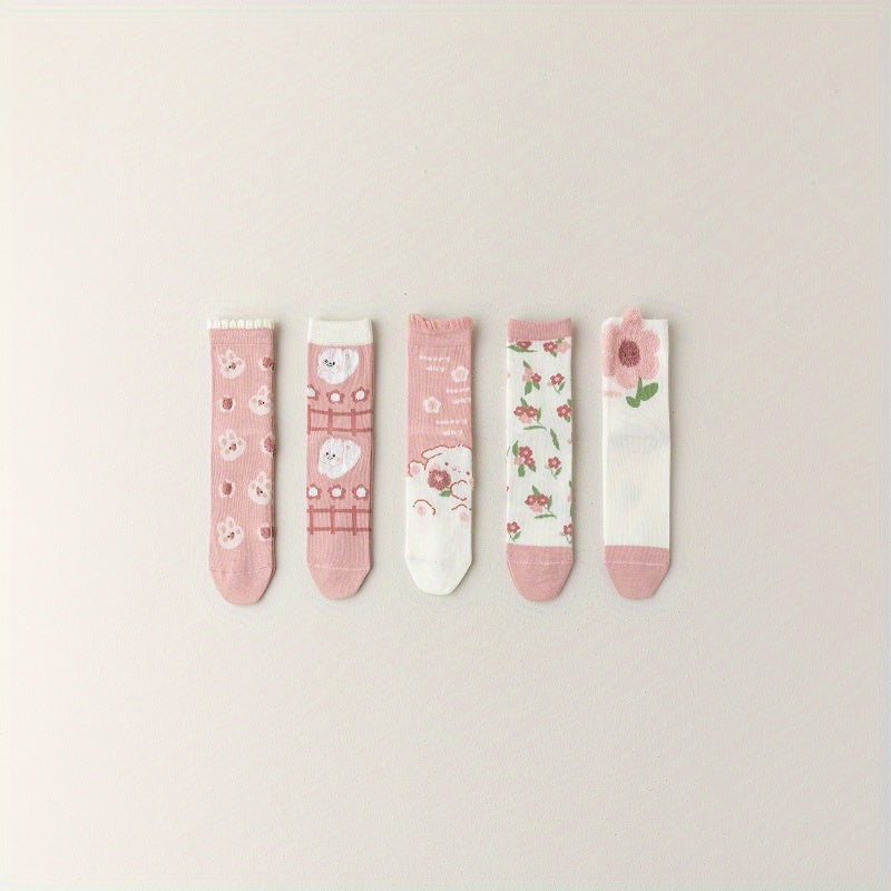 5 Pairs Girls Kids Socks Elastic Comfy Warm Socks For Autumn Winter