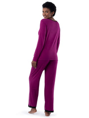 Colorblock Trim Pajama Set Long Sleeve Crew Neck Top & Elastic Waistband Pants