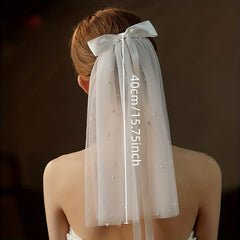 Vintage Mesh Head Veil with Comb Faux Pearl Bridal Wedding Hair Accessory