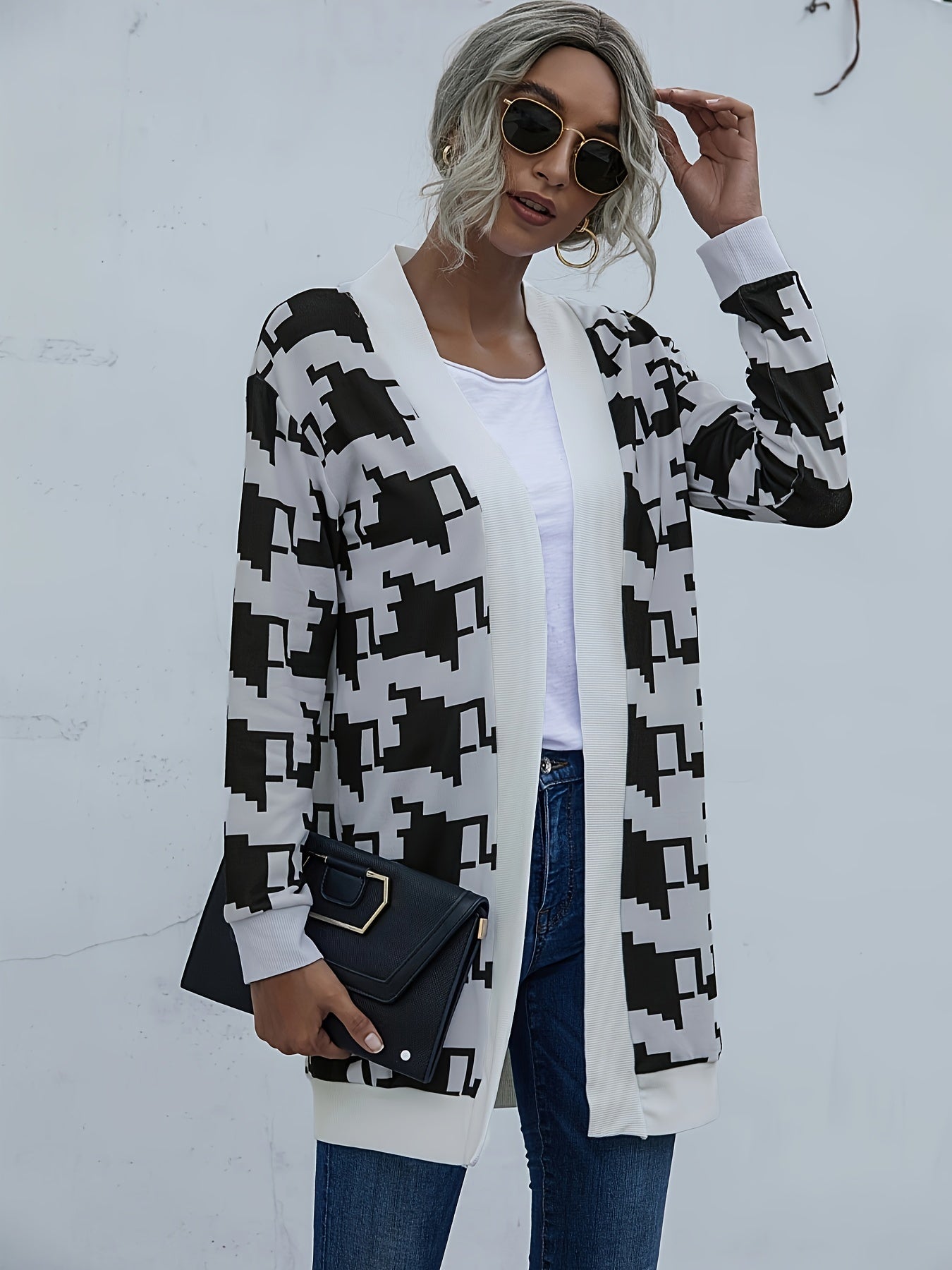 Graphic Print Knit Cardigan for Women