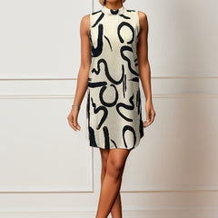 Abstract Print Mock Neck Dress Sleeveless Mini Dress