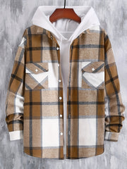 Plaid Button Up Hooded Shirt for Men