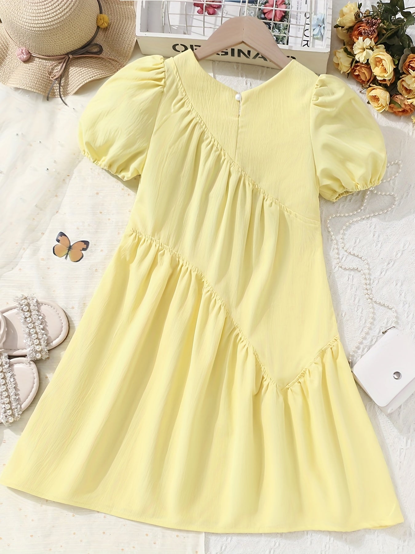 Girls' Ruched A-Line Short Sleeve Dress & Casual Fit Kids Dresses