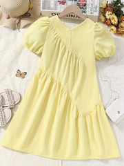 Girls' Ruched A-Line Short Sleeve Dress & Casual Fit Kids Dresses