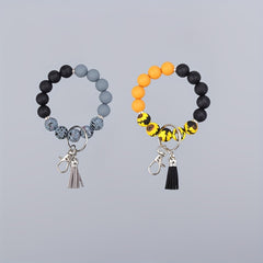 Silicone Beaded Bracelet Keychain with Tassel