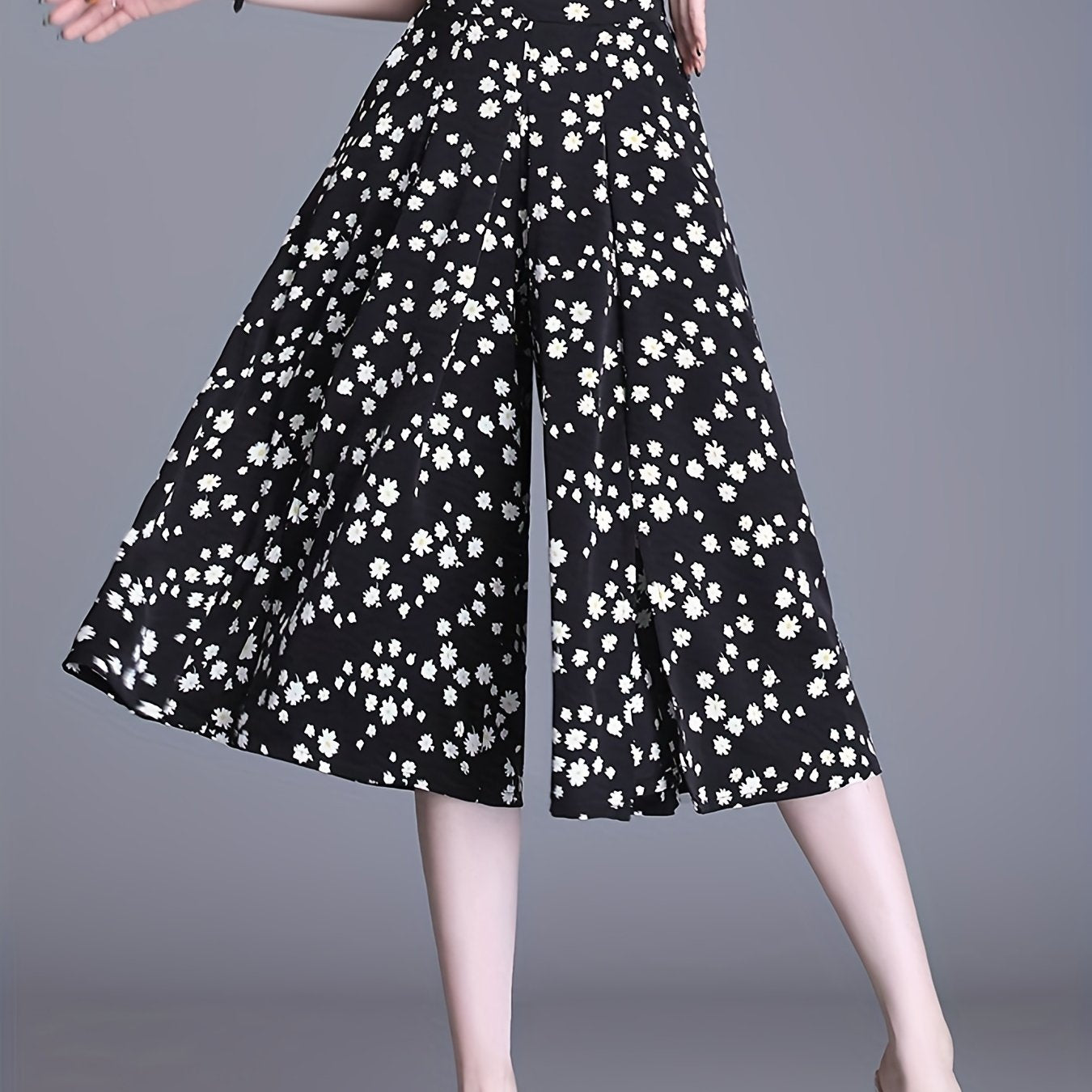Floral Print Split Culottes High Waist Pants