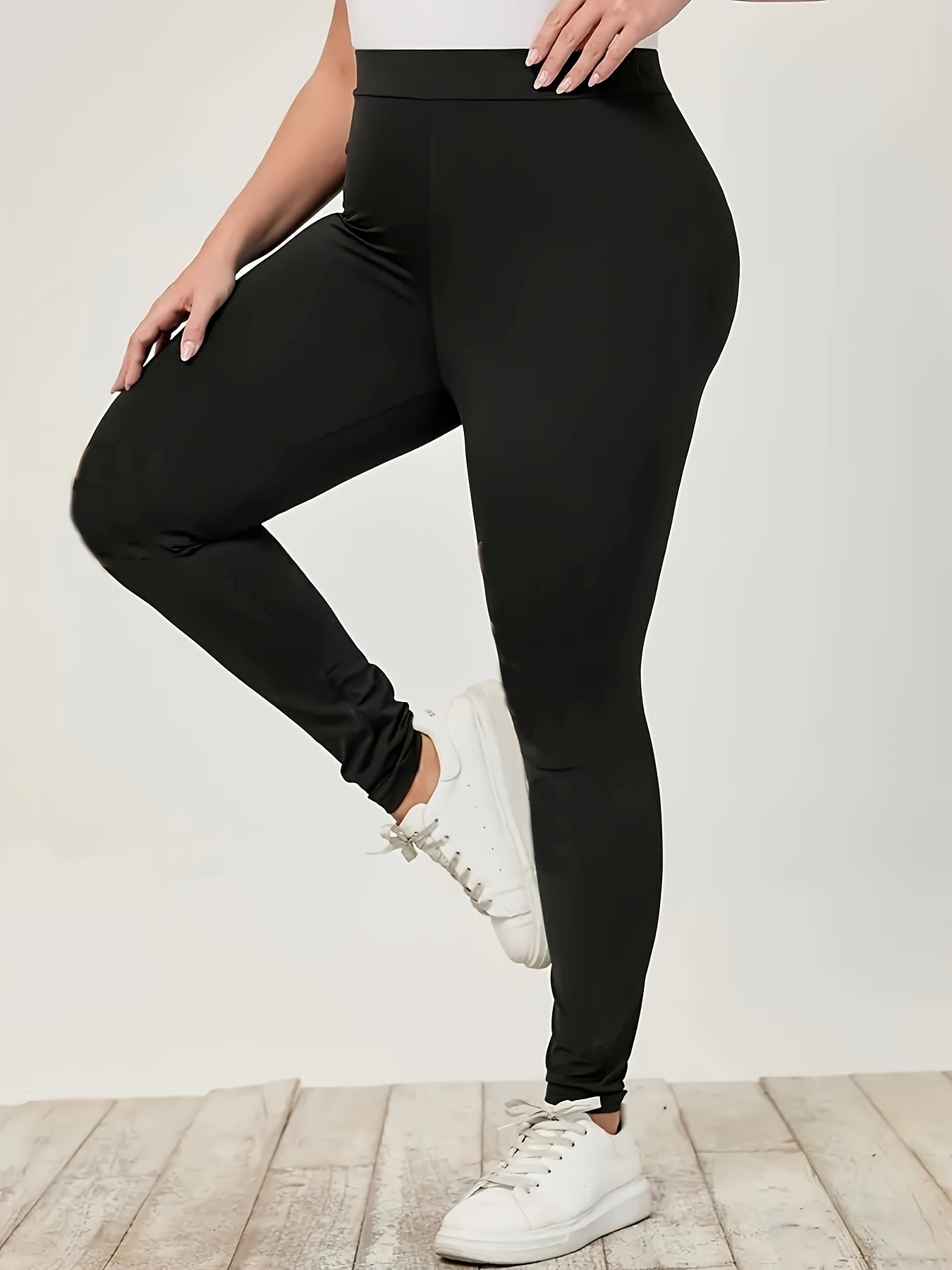 Casual Leggings Women's Plus Solid Elastic High Rise Leggings