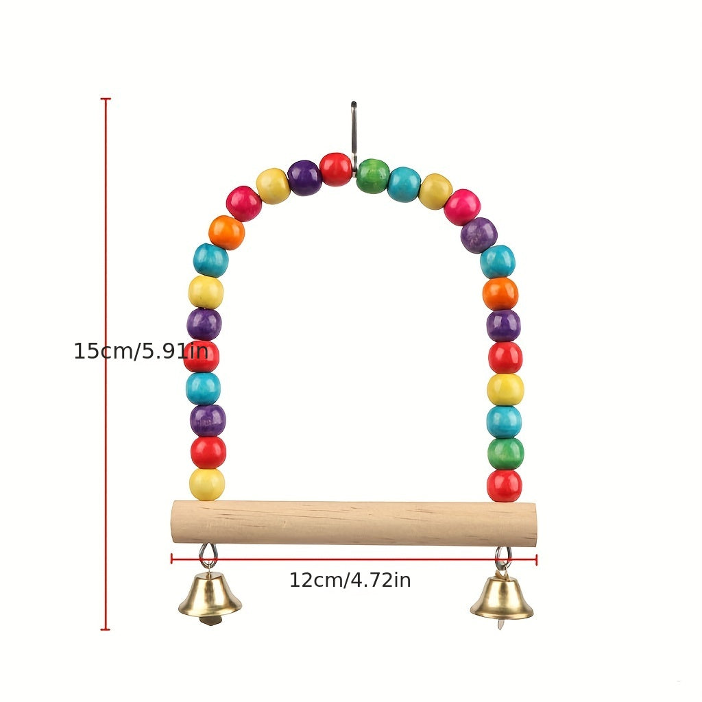 Colorful Bird Cage Swing with Bells & Ladder for Parrot Exercise