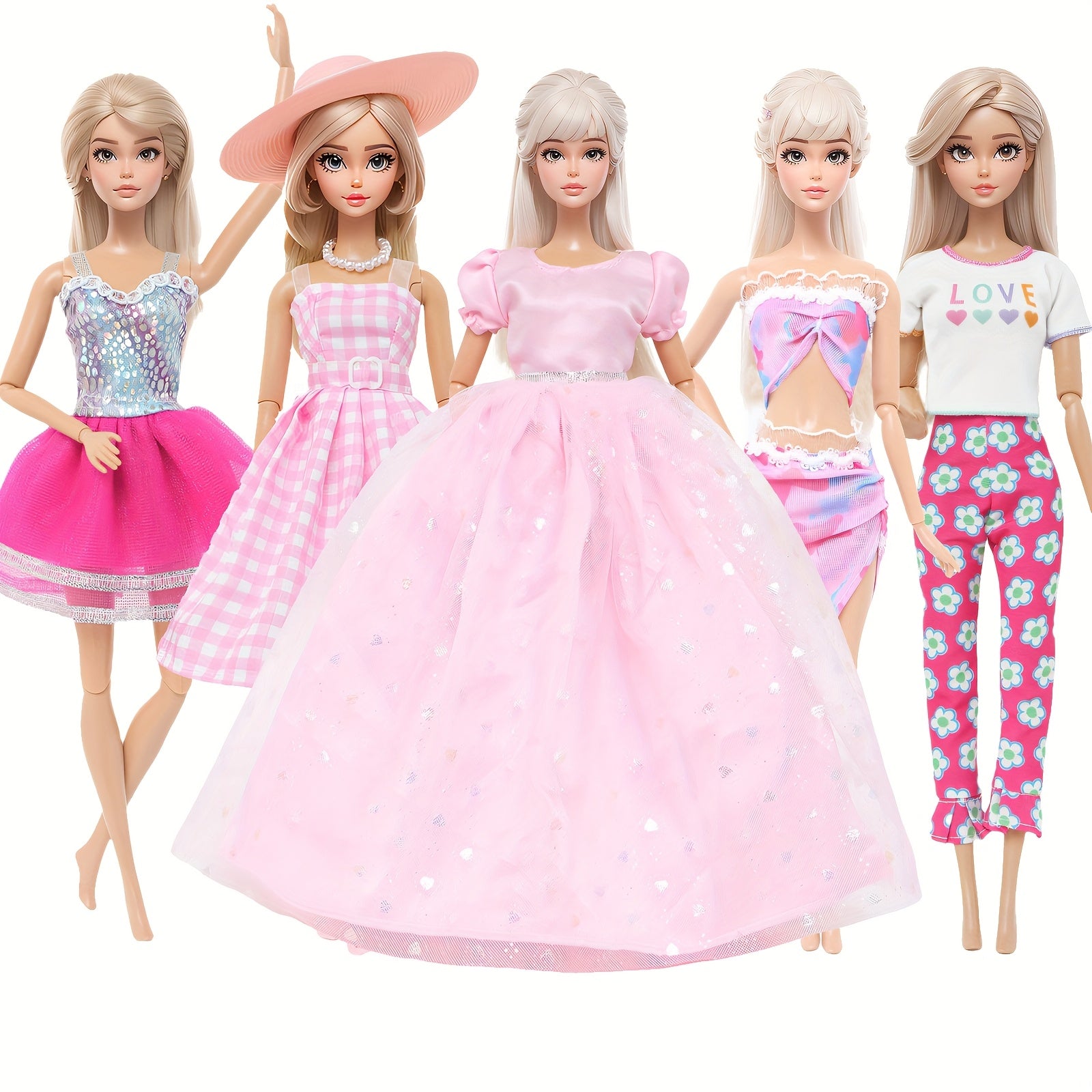 5pc 11.5in Girl Doll Clothes Set: Princess Dresses, Skirts, Outfits, Swimsuits