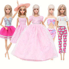 5pc 11.5in Girl Doll Clothes Set: Princess Dresses, Skirts, Outfits, Swimsuits