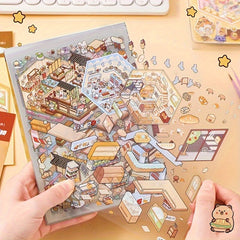50 Page Capybara Sticker Collection 3D House & Animal Non Toxic DIY Scenes