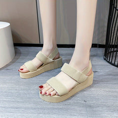 Women's Platform Wedge Sandals Elastic Strap Slip On Outdoor Roman Sandals