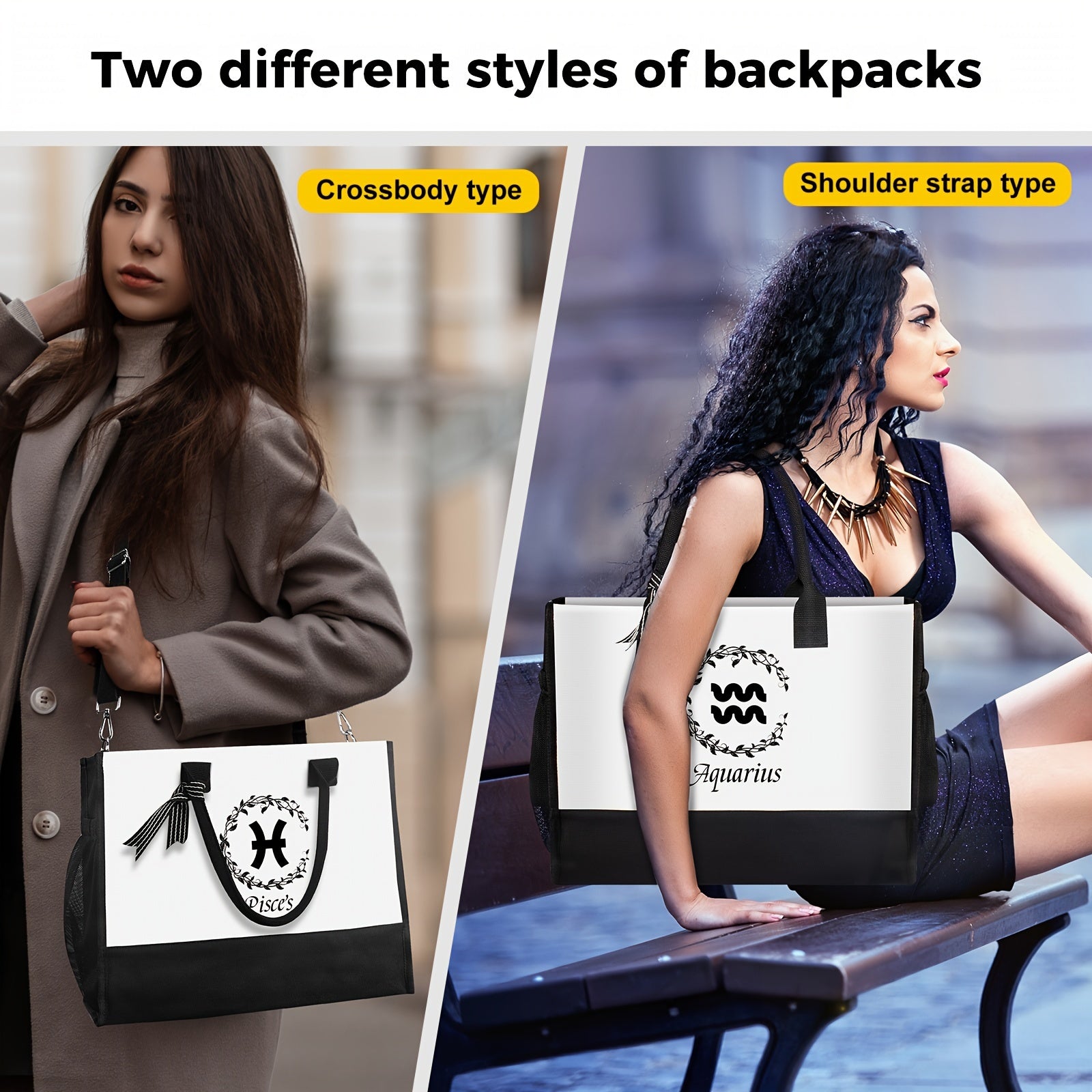 Pattern Tote Bag Zipper Canvas Storage Bag for Travel Fitness Sports