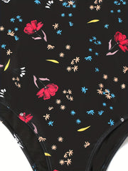 Floral Print Tie Shoulder V Neck One Piece Swimsuit
