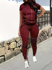 Ripped Hooded Top & Leggings Set